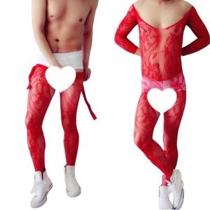 Men's Pantyhose, One-piece Lingerie Exotic Man Fishnet Bodysuit, Open Crotch